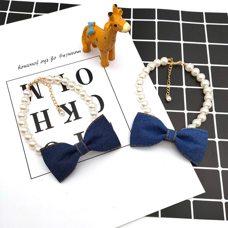 Huisdier Halsketting Kat Hond Accessoires Parelketting Denim Strik Hanger Schattig Prinses Slabbetje