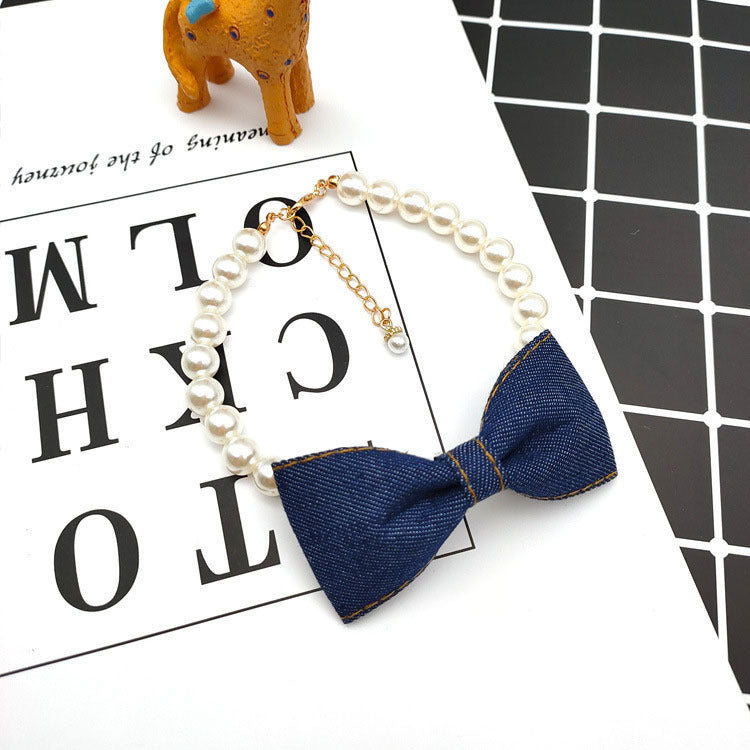 Huisdier Halsketting Kat Hond Accessoires Parelketting Denim Strik Hanger Schattig Prinses Slabbetje
