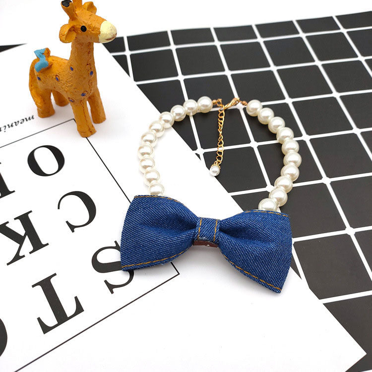 Huisdier Halsketting Kat Hond Accessoires Parelketting Denim Strik Hanger Schattig Prinses Slabbetje