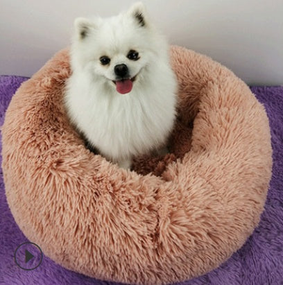 Pluche ronde hondenmand voor kleine honden - kalmerende, zelfverwarmende nestmat voor huisdieren