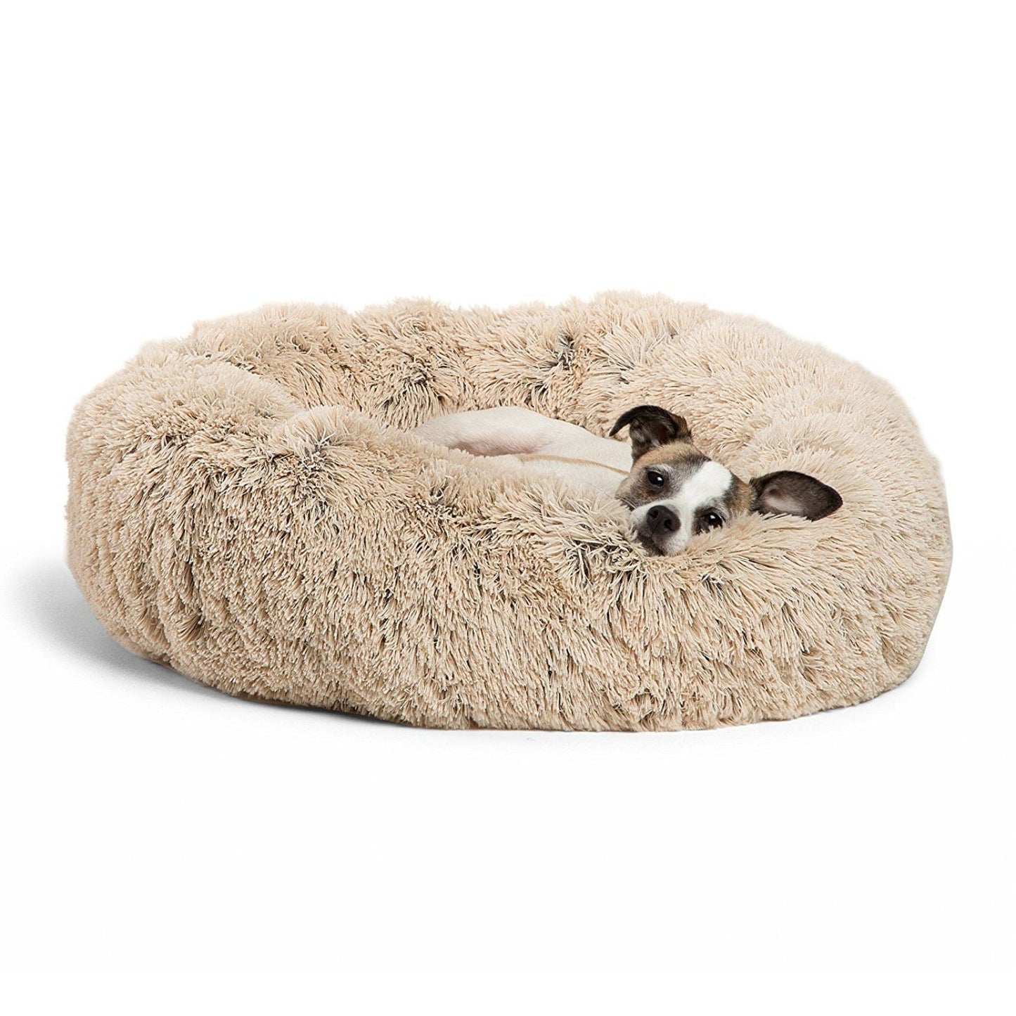 Pluche ronde hondenmand voor kleine honden - kalmerende, zelfverwarmende nestmat voor huisdieren