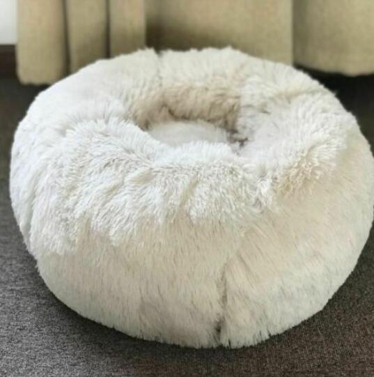 Pluche ronde hondenmand voor kleine honden - kalmerende, zelfverwarmende nestmat voor huisdieren
