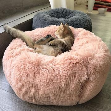 Pluche ronde hondenmand voor kleine honden - kalmerende, zelfverwarmende nestmat voor huisdieren