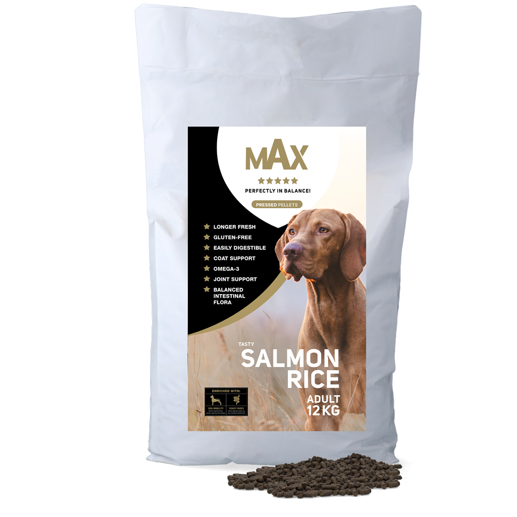 Max Volwassen Geperste Brokken Zalm & Rijst 12 kg