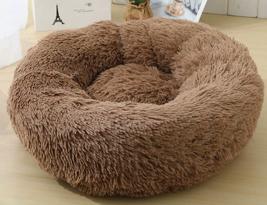 Pluche ronde hondenmand voor kleine honden - kalmerende, zelfverwarmende nestmat voor huisdieren