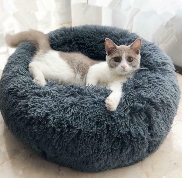 Plush Round Dog Bed for Small Dogs - Calming, Self-Heating Pet Nest Mat