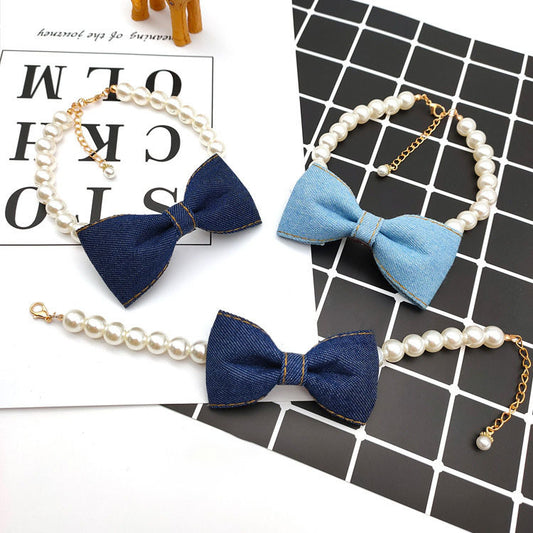 Huisdier Halsketting Kat Hond Accessoires Parelketting Denim Strik Hanger Schattig Prinses Slabbetje