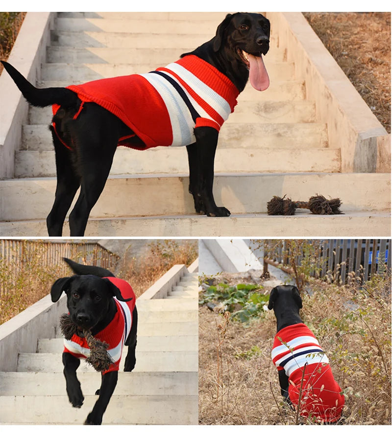 Stripe Big Dog Sweater Winter Warm Pet Clothes