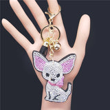 Crystal Chihuahua Dog Keychain - Gold Bag Charm for Women