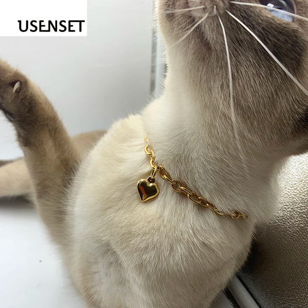 Elegant Gold Heart Charm Necklace for Dogs and Cats