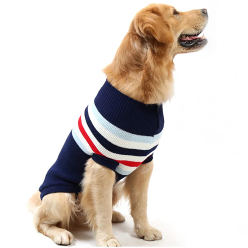 Stripe Big Dog Sweater Winter Warm Pet Clothes