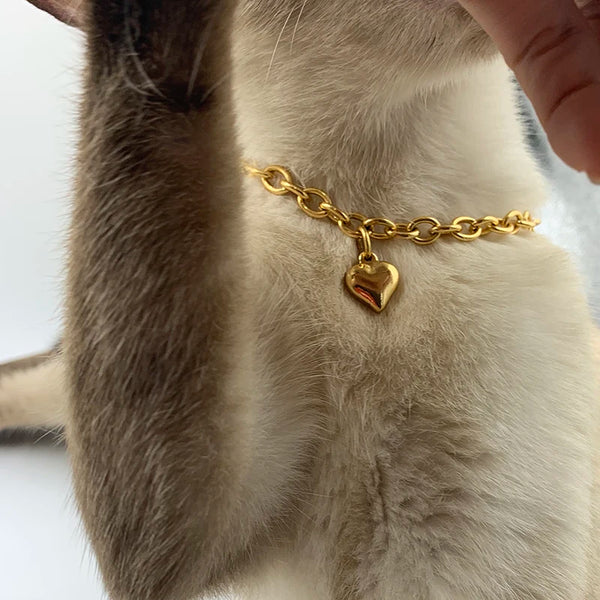 Elegant Gold Heart Charm Necklace for Dogs and Cats