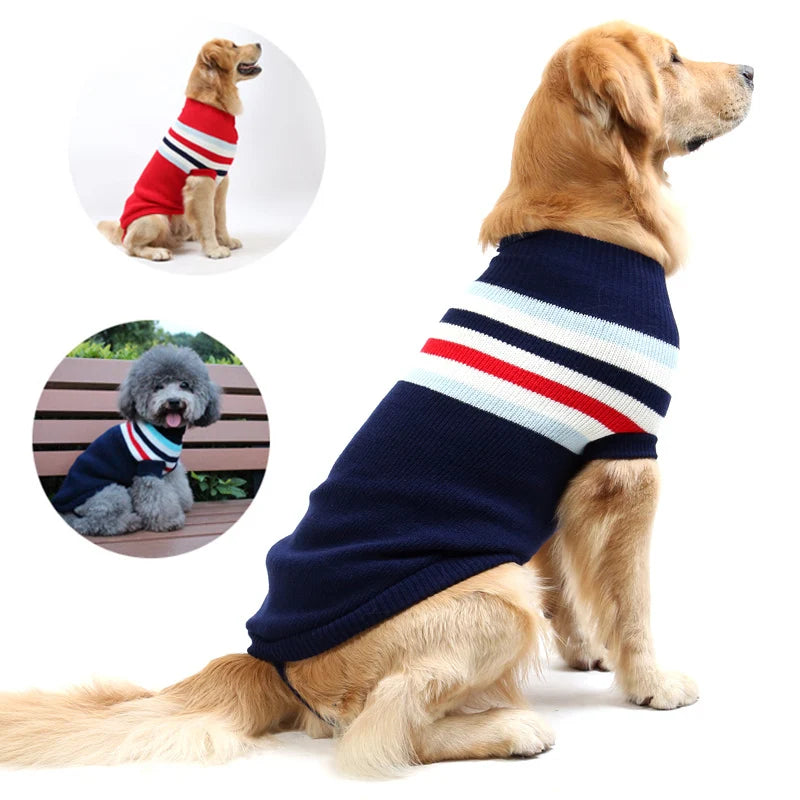 Stripe Big Dog Sweater Winter Warm Pet Clothes