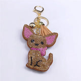 Crystal Chihuahua Dog Keychain - Gold Bag Charm for Women