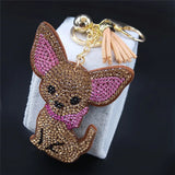 Crystal Chihuahua Dog Keychain - Gold Bag Charm for Women