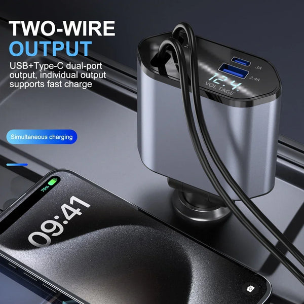 Retractable Car Charger 4-in-1 Fast Charging Car Charger 120W!!!!!!