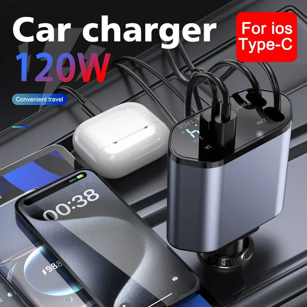 Retractable Car Charger 4-in-1 Fast Charging Car Charger 120W!!!!!!