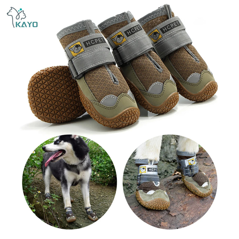 Reflective Waterproof Dog Boots Set, Anti-Slip Footwear