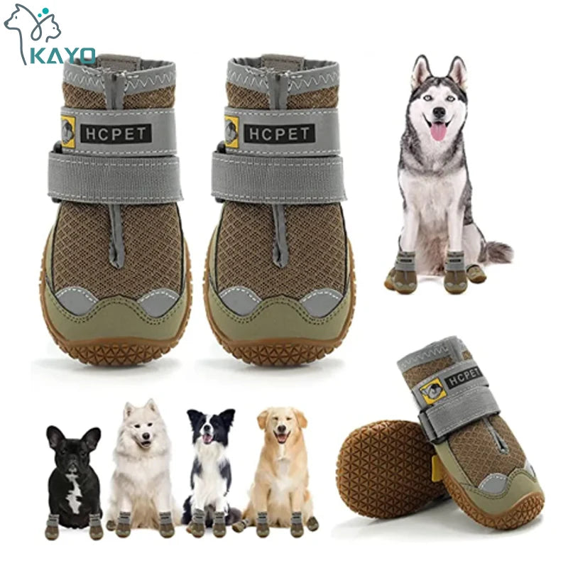 Reflective Waterproof Dog Boots Set, Anti-Slip Footwear