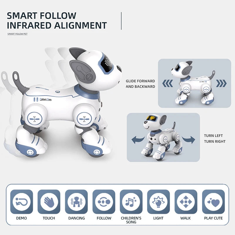 RC Stunt Robot Pies Inteligentne roboty Zabawka dla dzieci Zdalne sterowanie Muzyka Dotyk Taniec Śpiewanie Podążaj Chodzące Elektryczne Zwierzęta Dla Dziewczynki