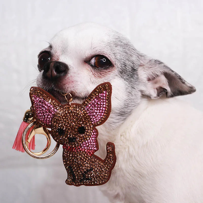 Kristallen Chihuahua-hond sleutelhanger - gouden tasbedel voor vrouwen